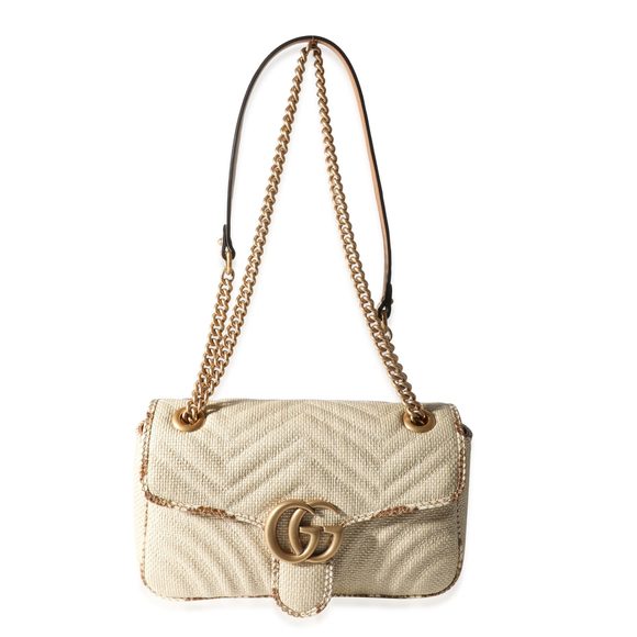 Gucci Matelassé Raffia & Python Trim GG Marmont Small Shoulder Bag - Picture 4 of 8